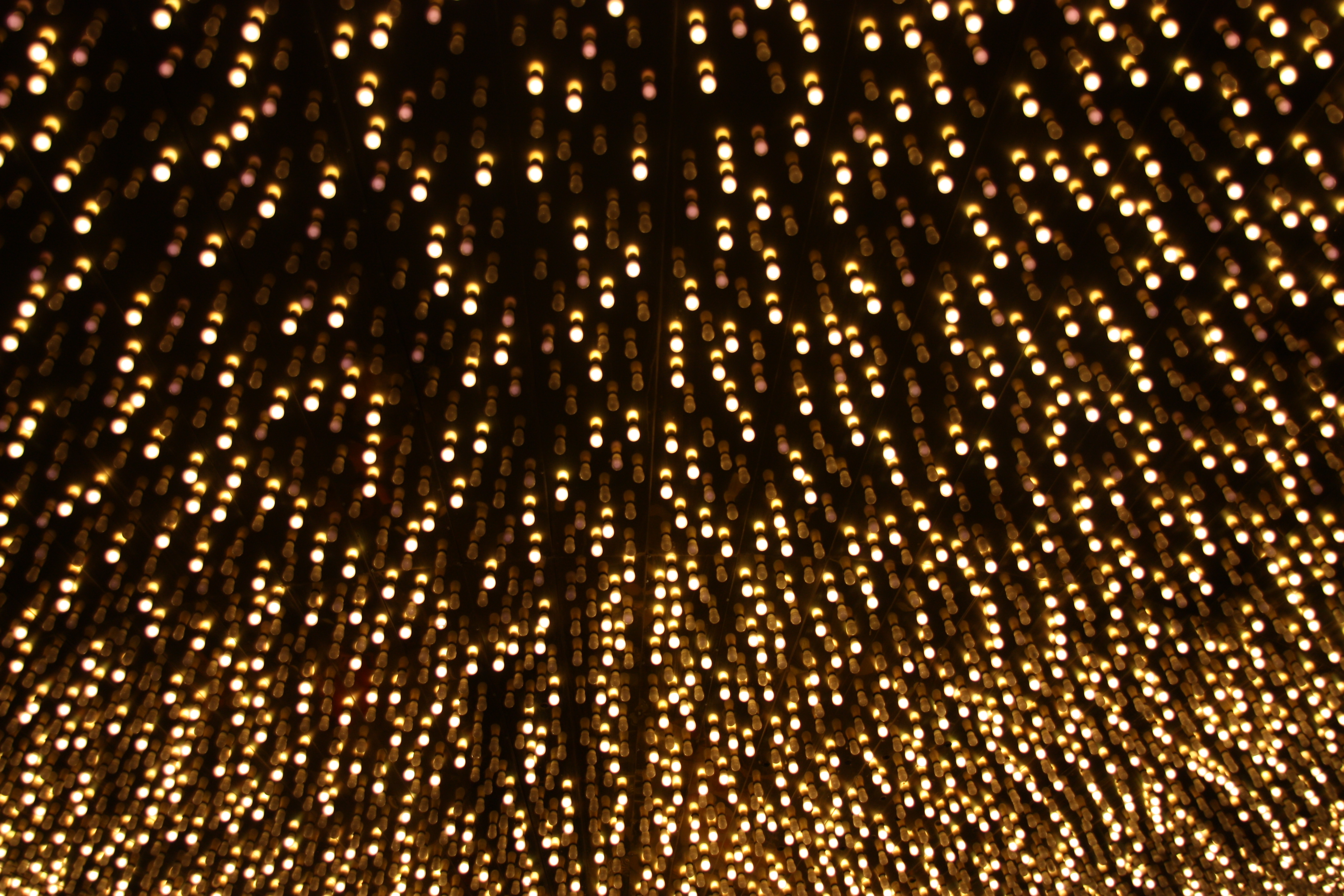 Underhead view of many little globe light bulbs in Las Vegas.